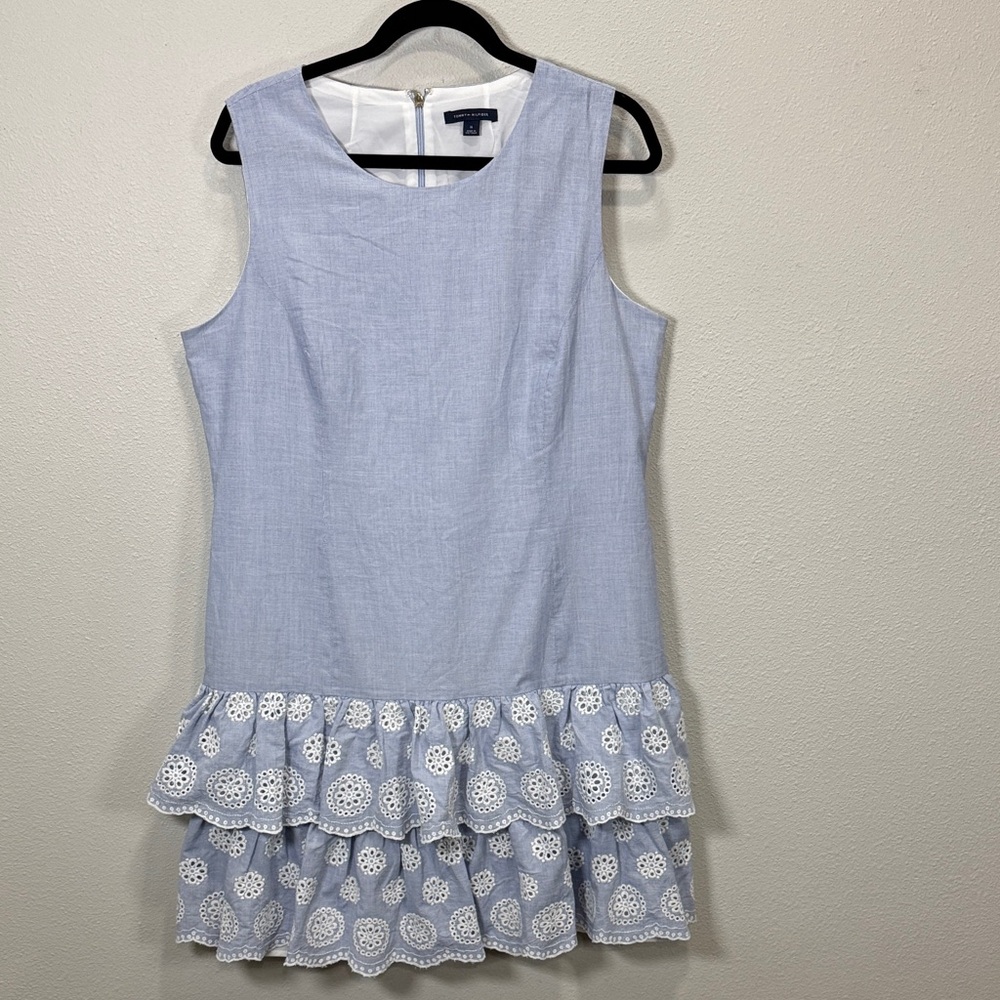 Tommy‎ Hilfiger Blue Dress with eyelet ruffle bottom